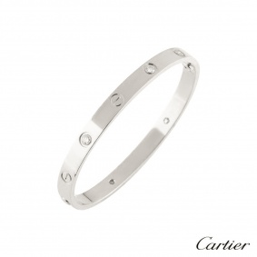 Cartier White Gold Half Diamond Love Bracelet Size 18 B6035818